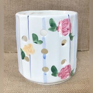 Vintage Floral Luminary Candle Holder Cottage Grandma Core Hand Painted Pottery